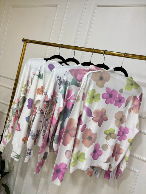 Women High Neck Floral Printed Knitted Pullover